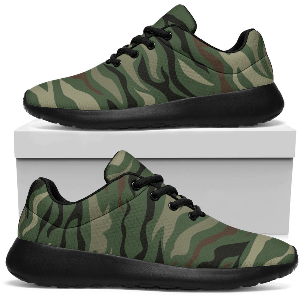 Green Camo Zebra Pattern Print Sport Shoes GearFrost