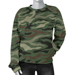 Green Camo Zebra Pattern Print Women's Crewneck Sweatshirt GearFrost