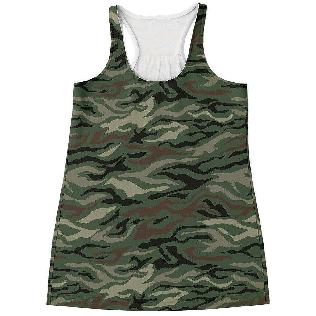 Green Camo Zebra Pattern Print Women's Racerback Tank Top