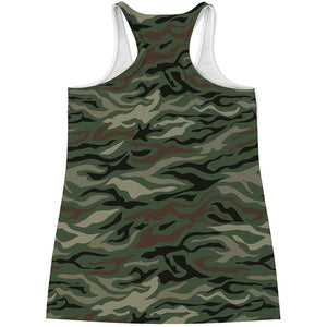 Green Camo Zebra Pattern Print Women's Racerback Tank Top