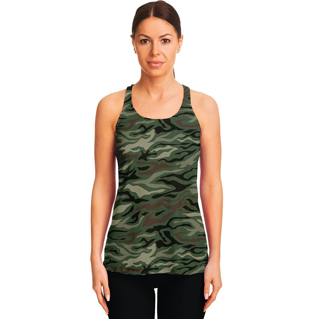 Green Camo Zebra Pattern Print Women's Racerback Tank Top