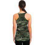 Green Camo Zebra Pattern Print Women's Racerback Tank Top