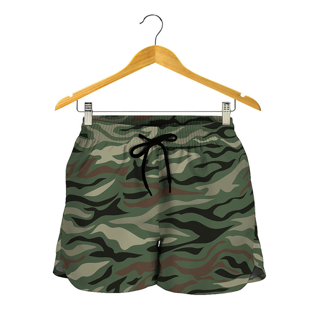 Green Camo Zebra Pattern Print Women's Shorts