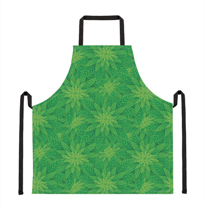 Green Cannabis Leaf Pattern Print Apron