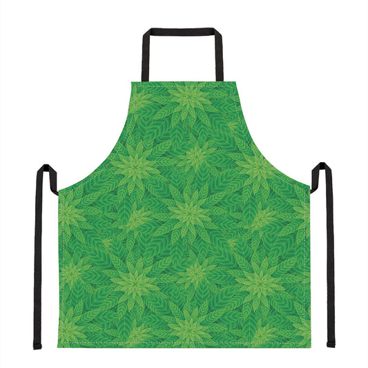 Green Cannabis Leaf Pattern Print Apron