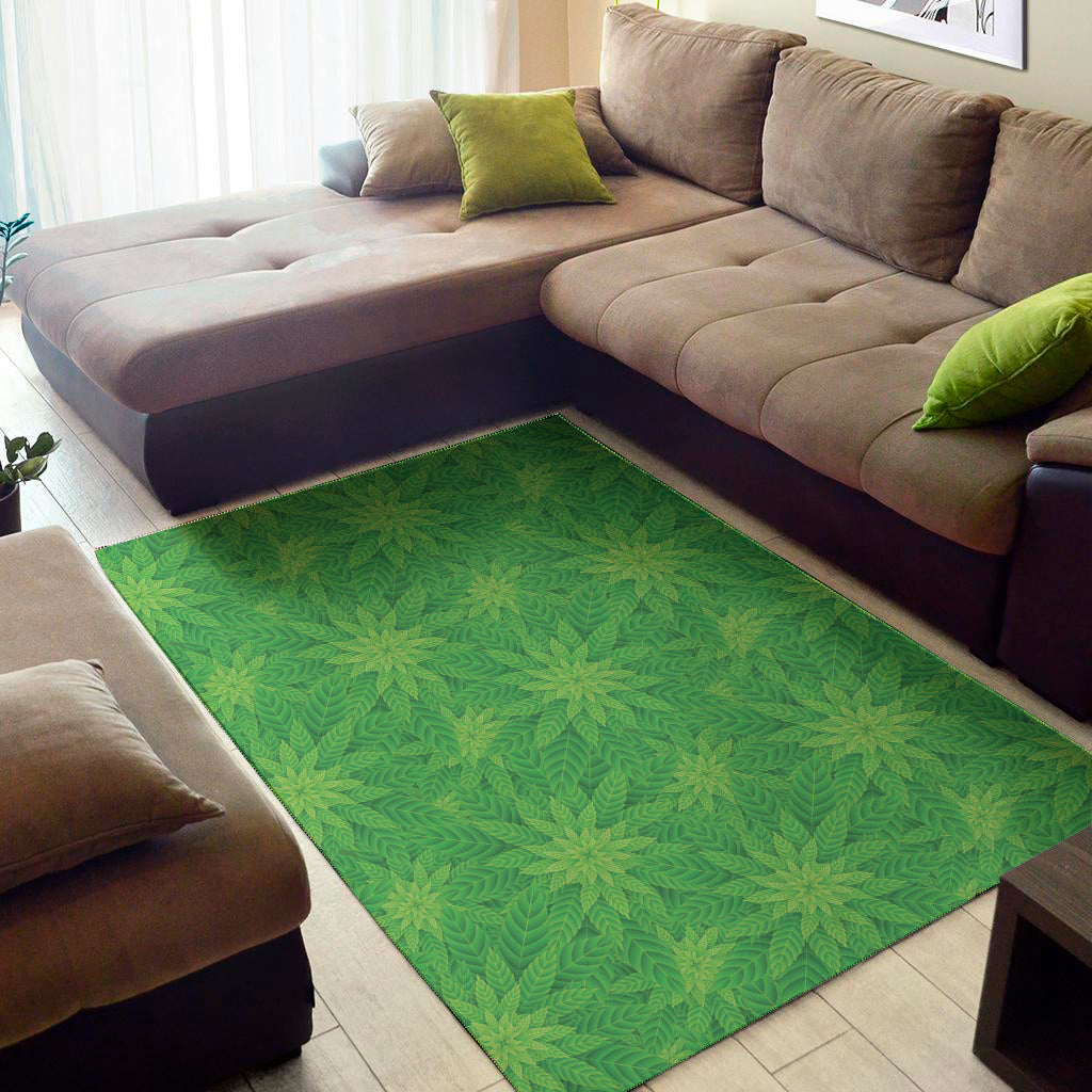 Green Cannabis Leaf Pattern Print Area Rug