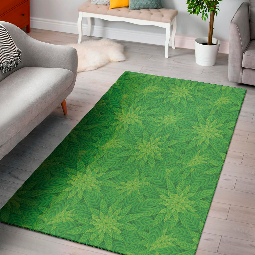 Green Cannabis Leaf Pattern Print Area Rug