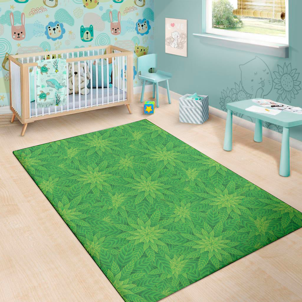 Green Cannabis Leaf Pattern Print Area Rug