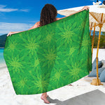 Green Cannabis Leaf Pattern Print Beach Sarong Wrap