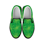 Green Cannabis Leaf Pattern Print Black Slip On Shoes