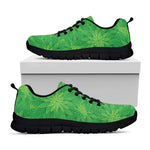 Green Cannabis Leaf Pattern Print Black Sneakers