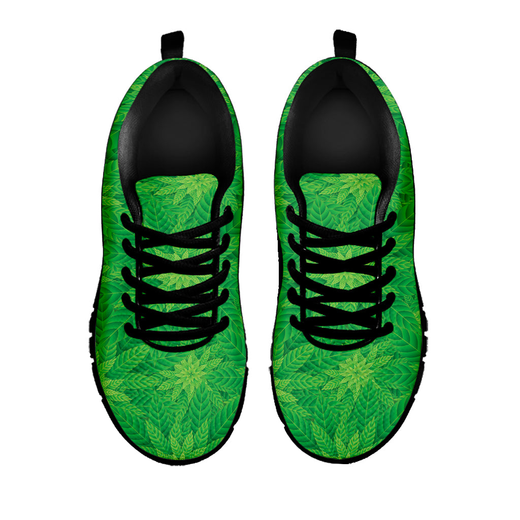 Green Cannabis Leaf Pattern Print Black Sneakers