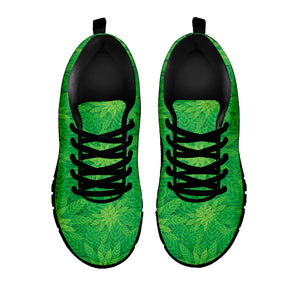 Green Cannabis Leaf Pattern Print Black Sneakers