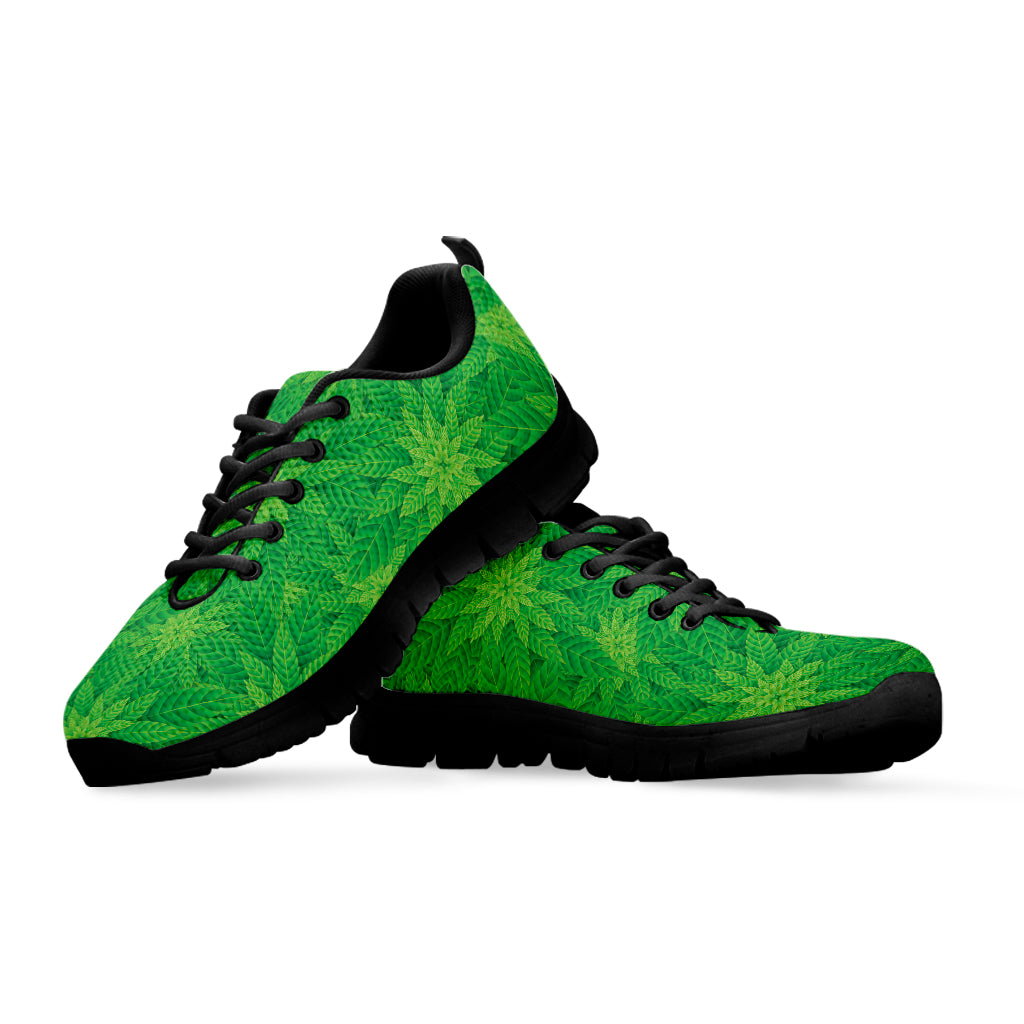 Green Cannabis Leaf Pattern Print Black Sneakers