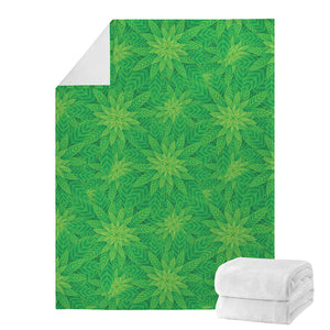 Green Cannabis Leaf Pattern Print Blanket