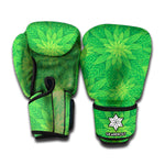 Green Cannabis Leaf Pattern Print Boxing Gloves