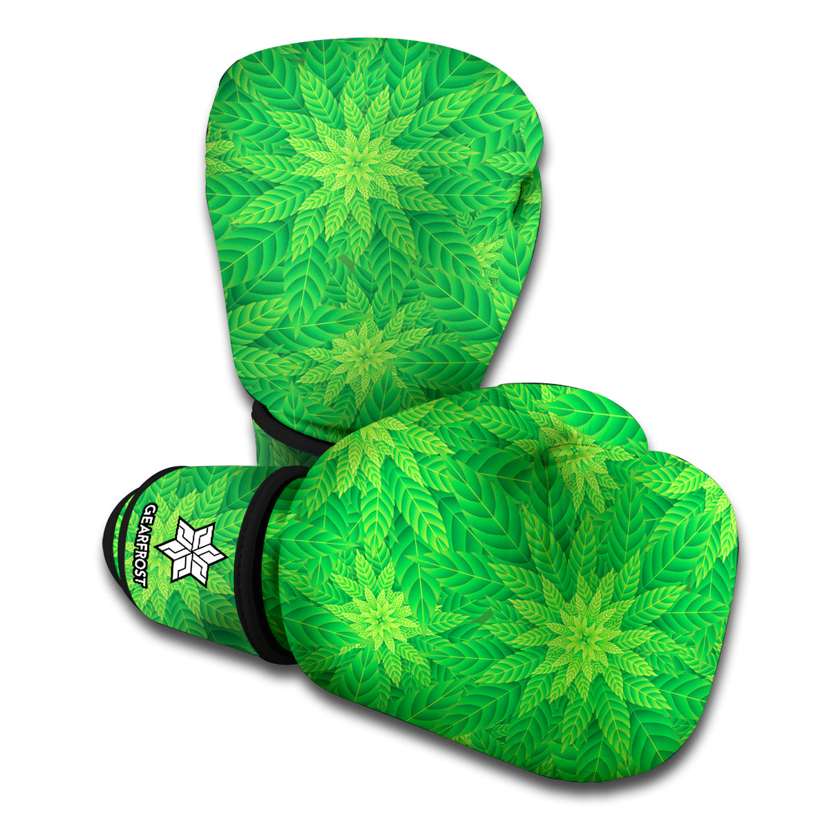 Green Cannabis Leaf Pattern Print Boxing Gloves