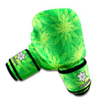 Green Cannabis Leaf Pattern Print Boxing Gloves