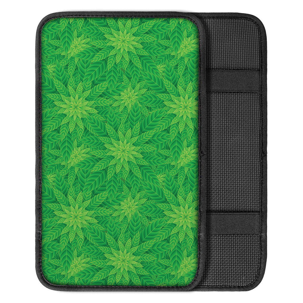 Green Cannabis Leaf Pattern Print Car Center Console Cover