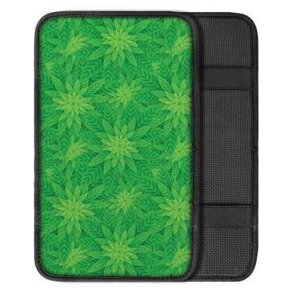 Green Cannabis Leaf Pattern Print Car Center Console Cover