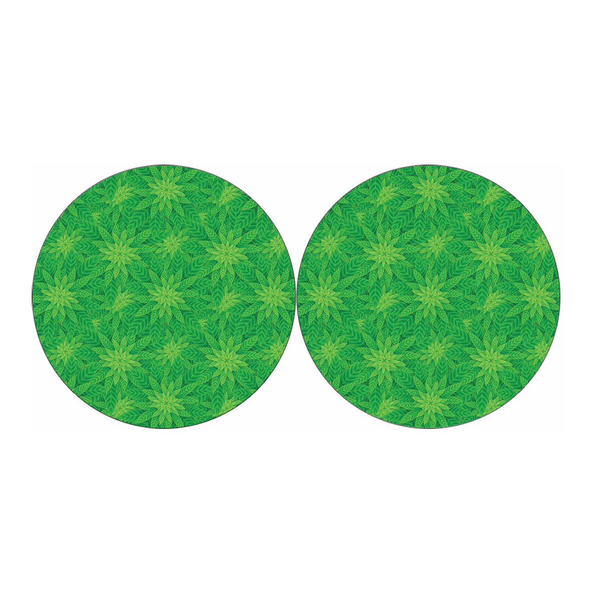 Green Cannabis Leaf Pattern Print Car Coasters