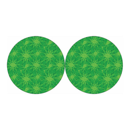 Green Cannabis Leaf Pattern Print Car Coasters