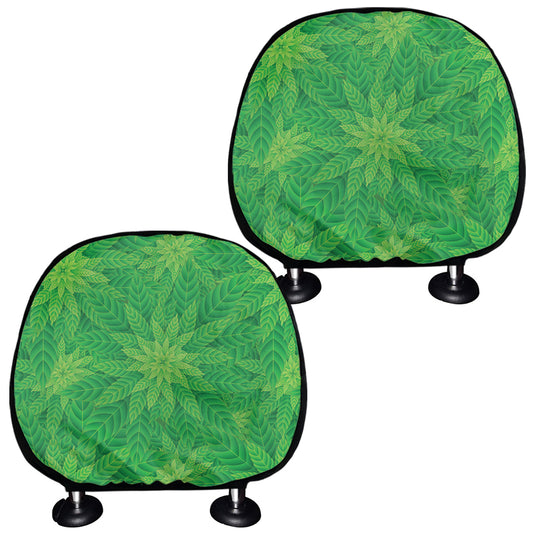 Green Cannabis Leaf Pattern Print Car Headrest Covers