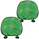 Green Cannabis Leaf Pattern Print Car Headrest Covers