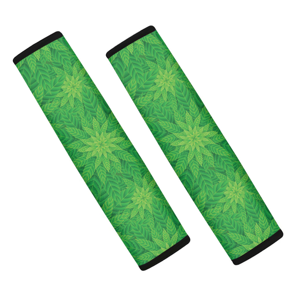 Green Cannabis Leaf Pattern Print Car Seat Belt Covers