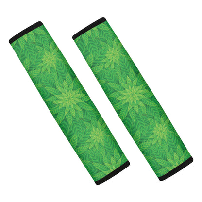 Green Cannabis Leaf Pattern Print Car Seat Belt Covers