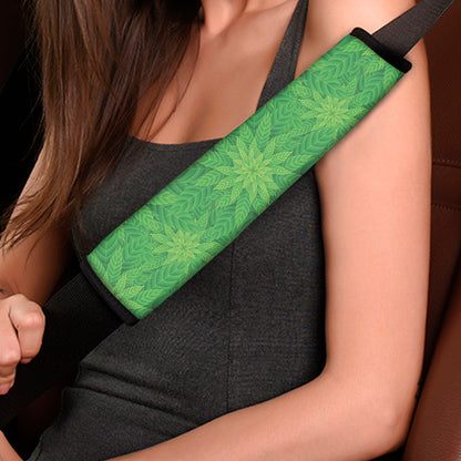 Green Cannabis Leaf Pattern Print Car Seat Belt Covers