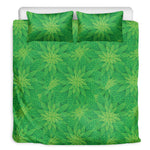Green Cannabis Leaf Pattern Print Duvet Cover Bedding Set