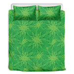 Green Cannabis Leaf Pattern Print Duvet Cover Bedding Set