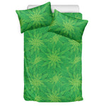 Green Cannabis Leaf Pattern Print Duvet Cover Bedding Set