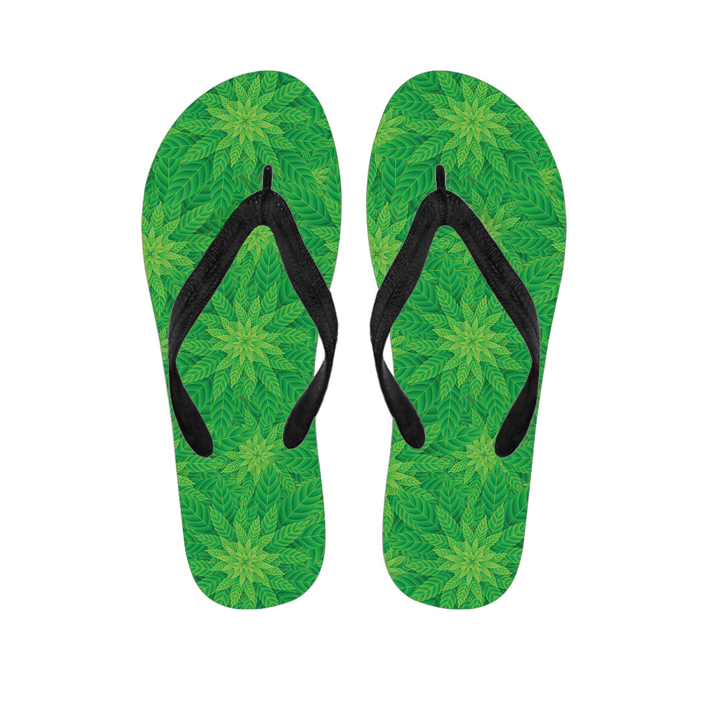 Green Cannabis Leaf Pattern Print Flip Flops