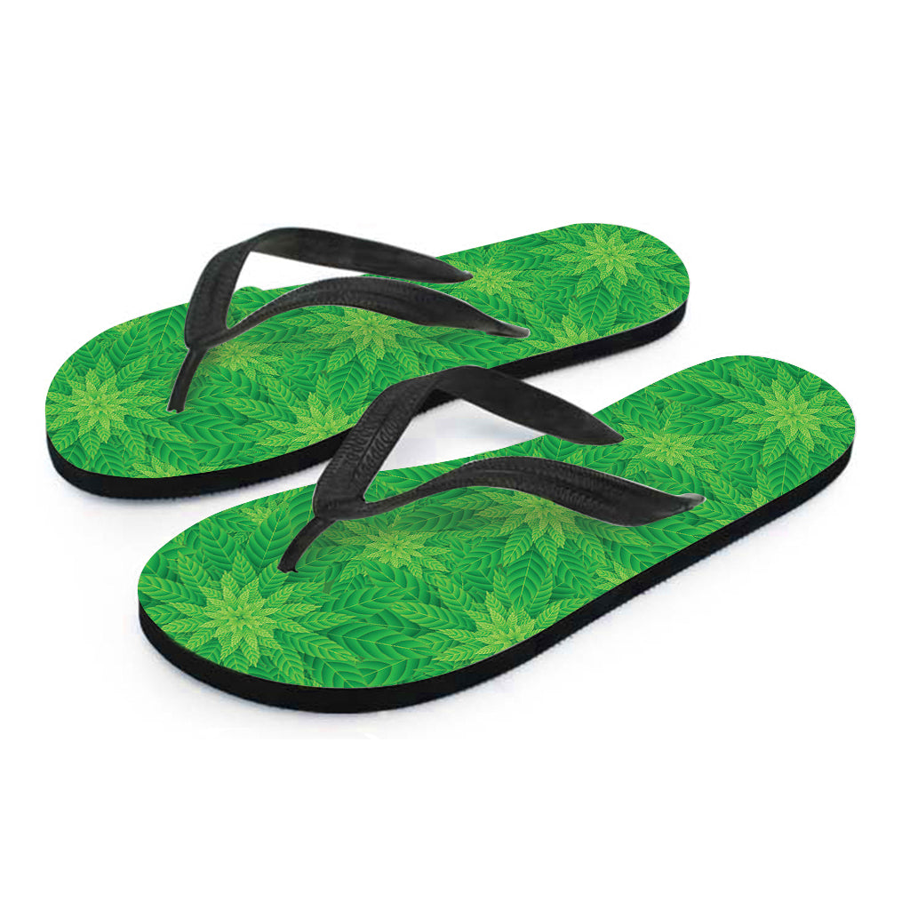 Green Cannabis Leaf Pattern Print Flip Flops