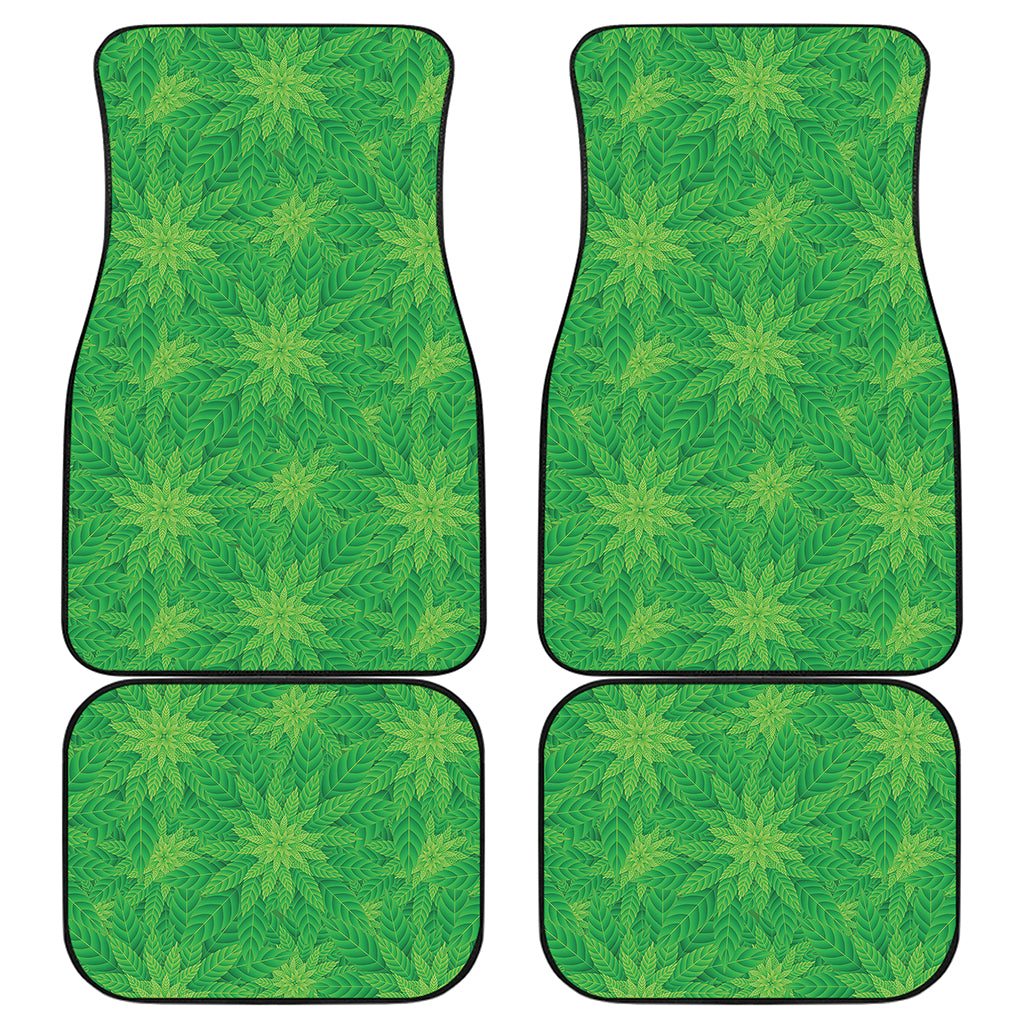 Green Cannabis Leaf Pattern Print Front and Back Car Floor Mats