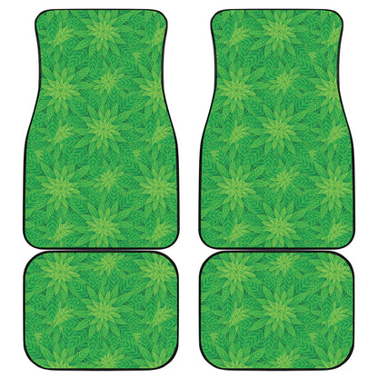 Green Cannabis Leaf Pattern Print Front and Back Car Floor Mats