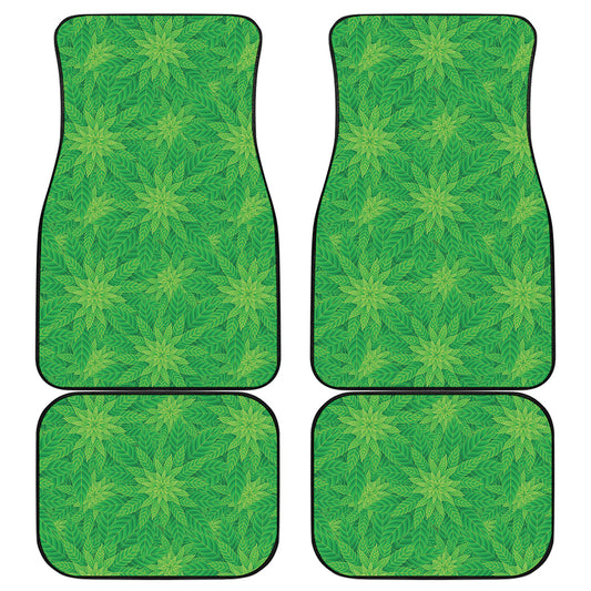 Green Cannabis Leaf Pattern Print Front and Back Car Floor Mats