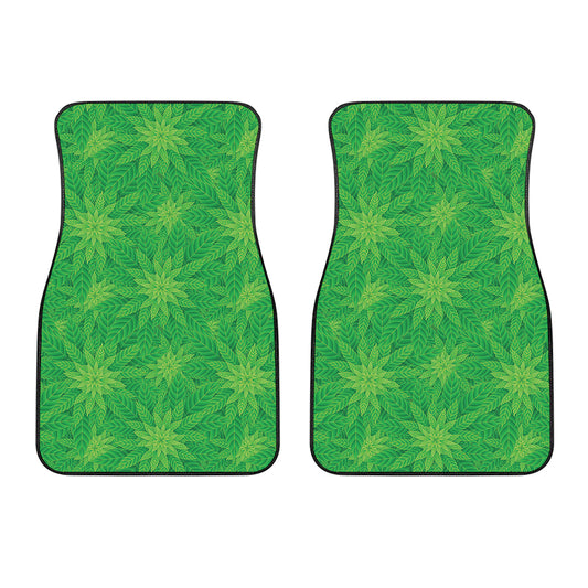 Green Cannabis Leaf Pattern Print Front Car Floor Mats