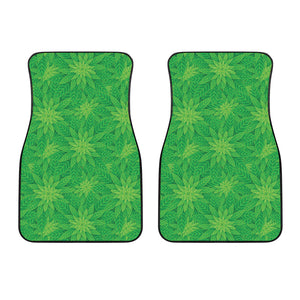 Green Cannabis Leaf Pattern Print Front Car Floor Mats