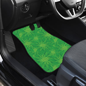 Green Cannabis Leaf Pattern Print Front Car Floor Mats