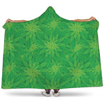 Green Cannabis Leaf Pattern Print Hooded Blanket
