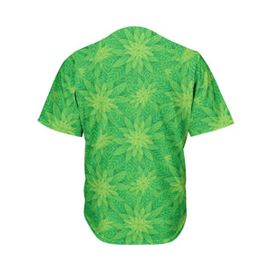 Green Cannabis Leaf Pattern Print Men's Baseball Jersey