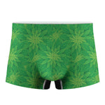 Green Cannabis Leaf Pattern Print Men's Boxer Briefs