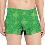 Green Cannabis Leaf Pattern Print Men's Boxer Briefs