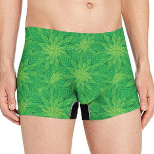 Green Cannabis Leaf Pattern Print Men's Boxer Briefs