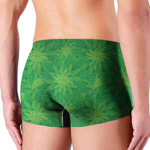 Green Cannabis Leaf Pattern Print Men's Boxer Briefs