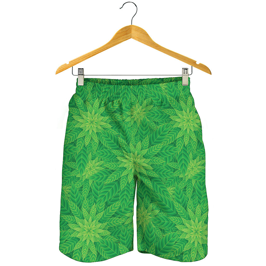 Green Cannabis Leaf Pattern Print Men's Shorts