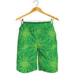 Green Cannabis Leaf Pattern Print Men's Shorts